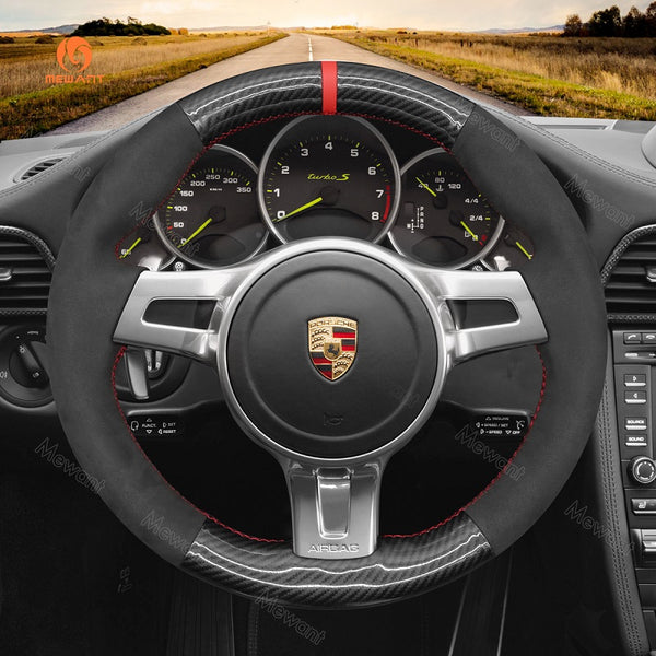 Mewant® Alcantara Car Steering Wheel Cover for Porsche 911 (991) Boxster (981) Cayman (981) Cayenne Panamera 2010-2016