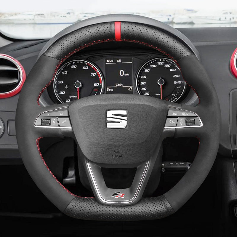 Mewant® Alcantara Car Steering Wheel Cover for SEAT Leon 5F (FR|CUPRA) 2013-2020 / Ibiza 6F (FR|CUPRA) 2015-2021 / Alhambra (FR Line) 2015-2022 / Arona (FR Line) 2017-2021 / Ateca (FR-Line) 2016-2020 / Toledo FR 2014-2019 CUPRA Ateca 2018-2020