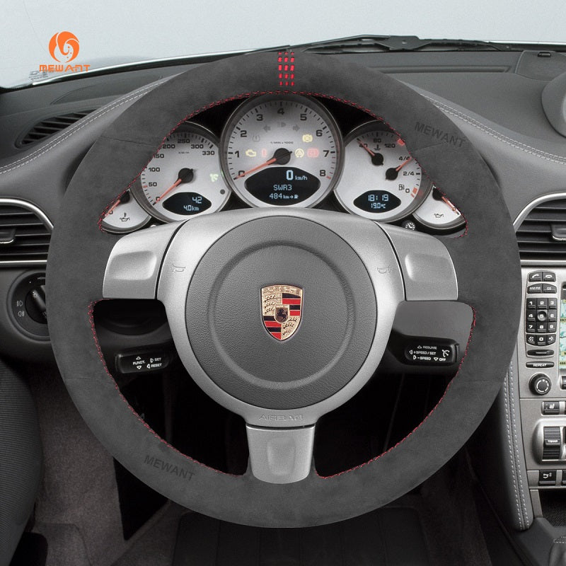 Mewant® Alcantara Car Steering Wheel Cover for Porsche 911 (997) 2005-2009 Boxster (987) 2005-2009 Cayman (987) 2006-2009