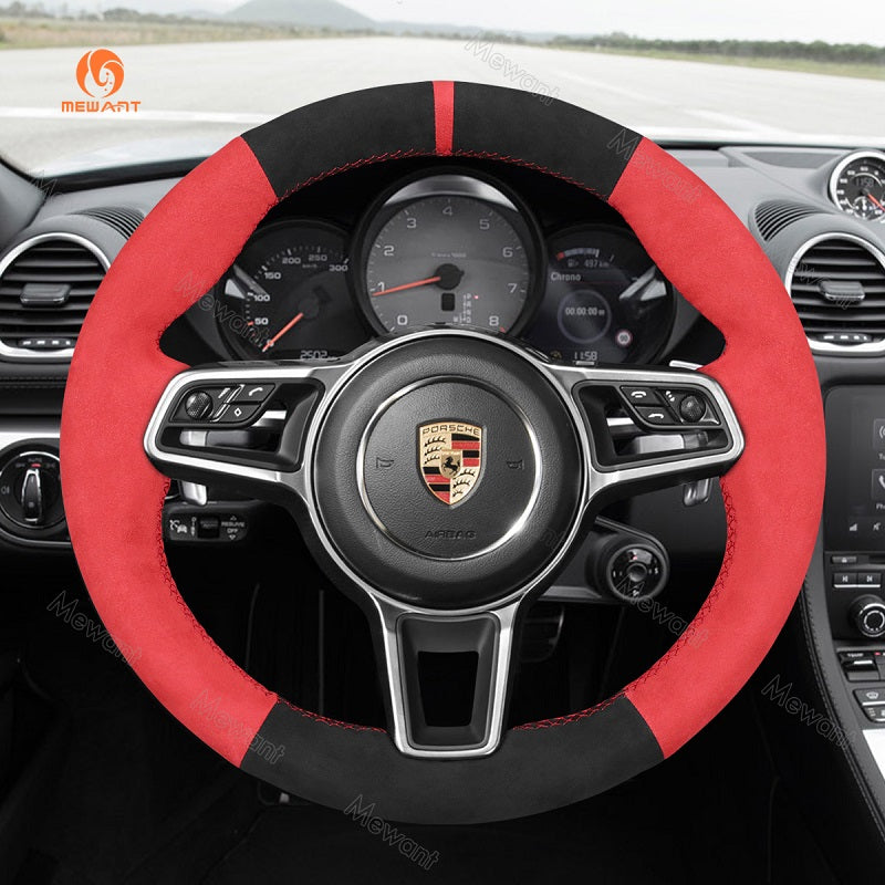 Mewant® Alcantara Car Steering Wheel Cover for Porsche 718 Boxster 718 Cayman 911 918 Spyder Cayenne Macan Panamera 2017-2021