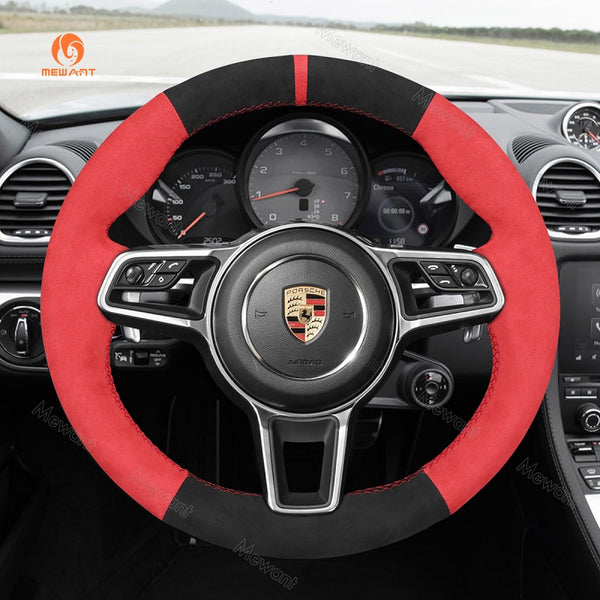 Mewant® Alcantara Car Steering Wheel Cover for Porsche 718 Boxster 718 Cayman 911 918 Spyder Cayenne Macan Panamera 2017-2021