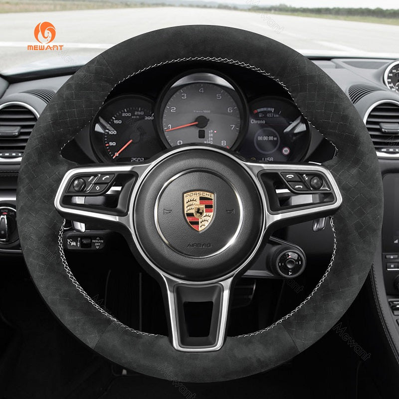 Mewant® Alcantara Car Steering Wheel Cover for Porsche 718 Boxster 718 Cayman 911 918 Spyder Cayenne Macan Panamera 2017-2021