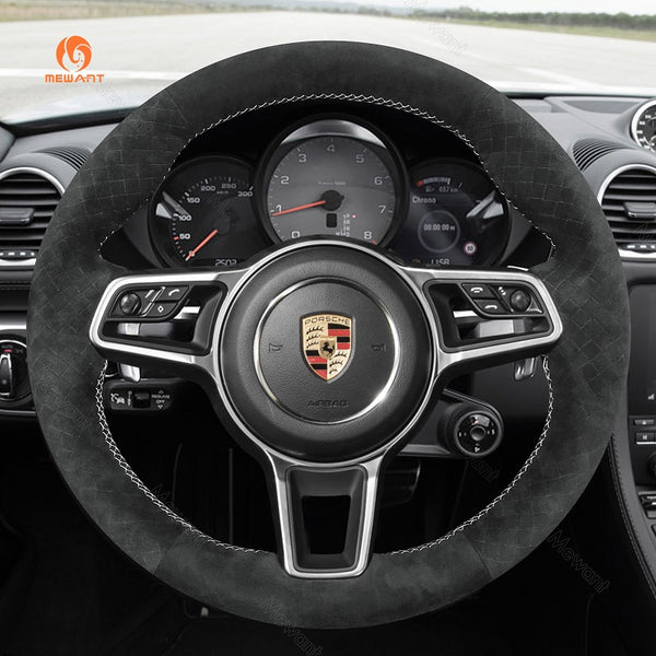 Mewant® Alcantara Car Steering Wheel Cover for Porsche 718 Boxster 718 Cayman 911 918 Spyder Cayenne Macan Panamera 2017-2021