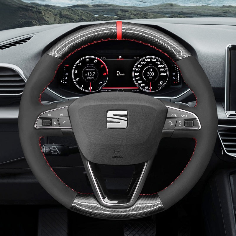 Mewant® Alcantara Auto-Lenkradbezug für SEAT Leon (5F) 2013–2020 / Ibiza (6F) 2015–2021 / Alhambra (7N) 2015–2022 / Arona 2017–2021 / Ateca 2016–2020 / Tarraco 2018–2020 / Toledo 2014-2019