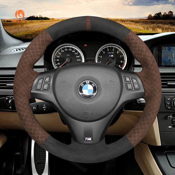 Mewant® Alcantara Car Steering Wheel Cover for BMW 1Series E87(5doorHatchback) E81 (3 door Hatchback) E82 (Coupe) E88 (Convertible) M E82;3 Series E90 (Sedan) E91 (Touring) E92 (Coupe) E93 (Convertible) X1 E84 M3 E90 M3 E92 M3 E93