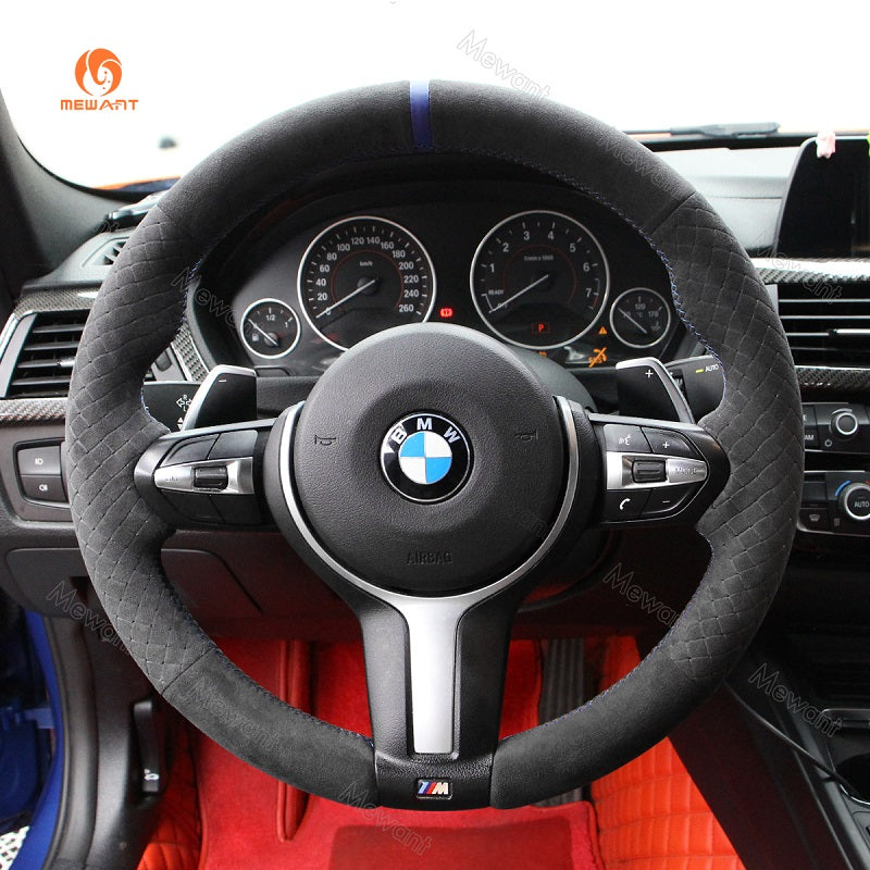Mewant® Alcantara Car Steering Wheel Cover for BMW (M Sport)2Series F22 F23/3 Series F30 F34/4 Series F32 F33 F36/5 Series F10 F07/6 Series F12 F13 F06/X2 F39/X3 F25/X4 F26/X5 F15/X6 F16