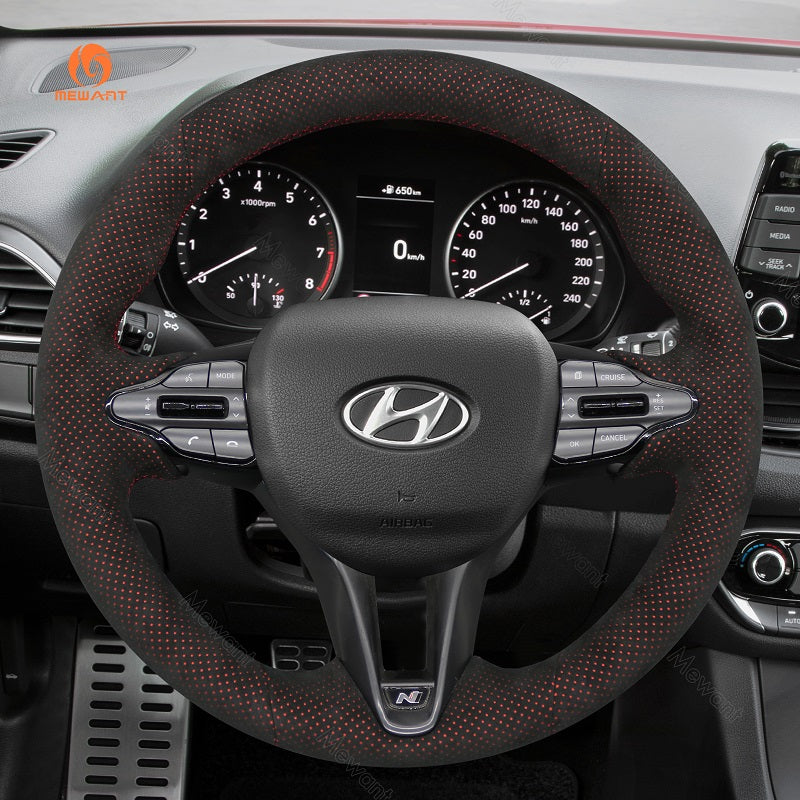 Mewant® Alcantara Car Steering Wheel Cover for Hyundai Elantra (N Line) Elantra N Kona N Veloster N 2019-2022