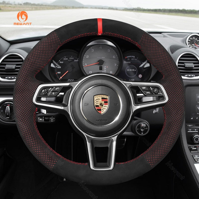 Mewant® Alcantara Car Steering Wheel Cover for Porsche 718 Boxster 718 Cayman 911 918 Spyder Cayenne Macan Panamera 2017-2021
