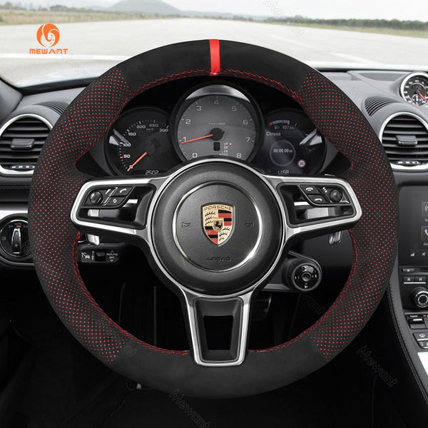 Mewant® Alcantara Car Steering Wheel Cover for Porsche 718 Boxster 718 Cayman 911 918 Spyder Cayenne Macan Panamera 2017-2021