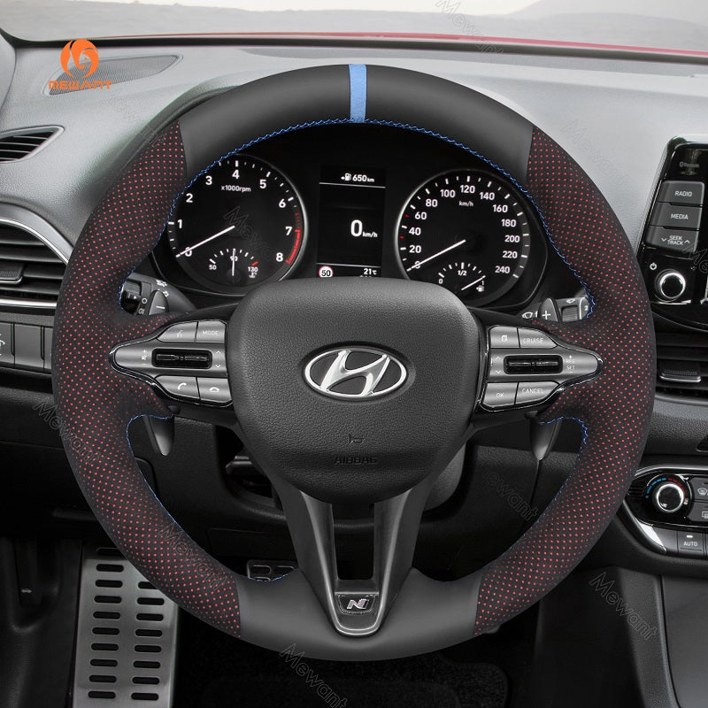 Mewant® Alcantara Car Steering Wheel Cover for Hyundai Elantra (N Line) Elantra N Kona N Veloster N 2019-2022