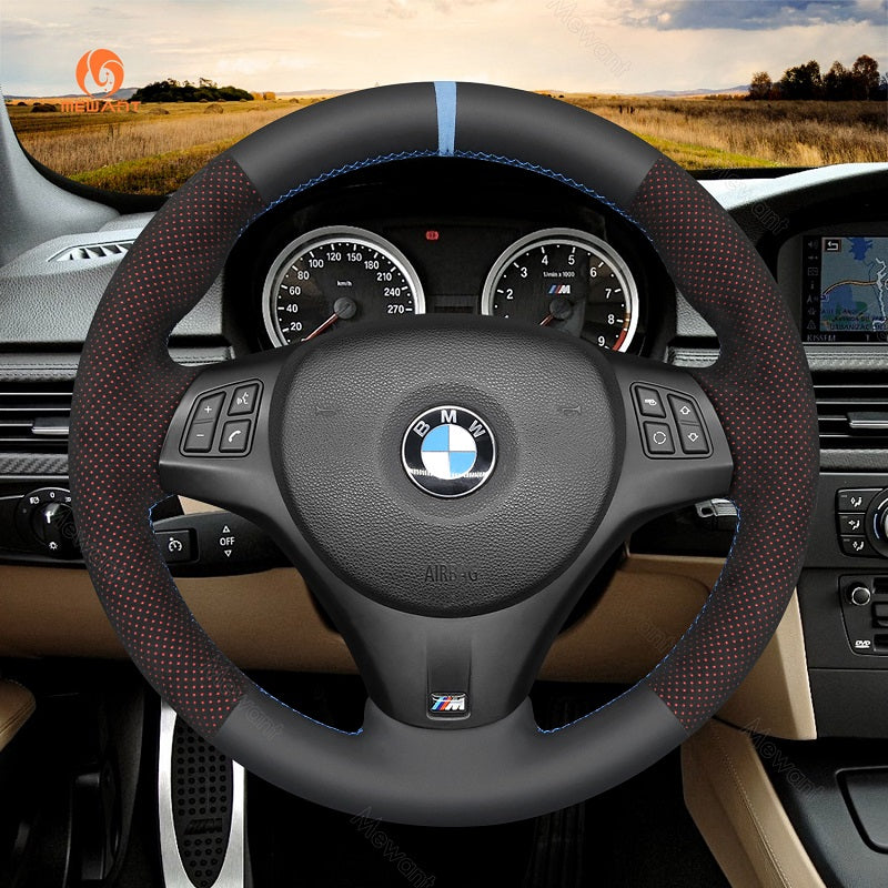 Mewant® Alcantara Car Steering Wheel Cover for BMW 1Series E87(5doorHatchback) E81 (3 door Hatchback) E82 (Coupe) E88 (Convertible) M E82;3 Series E90 (Sedan) E91 (Touring) E92 (Coupe) E93 (Convertible) X1 E84 M3 E90 M3 E92 M3 E93