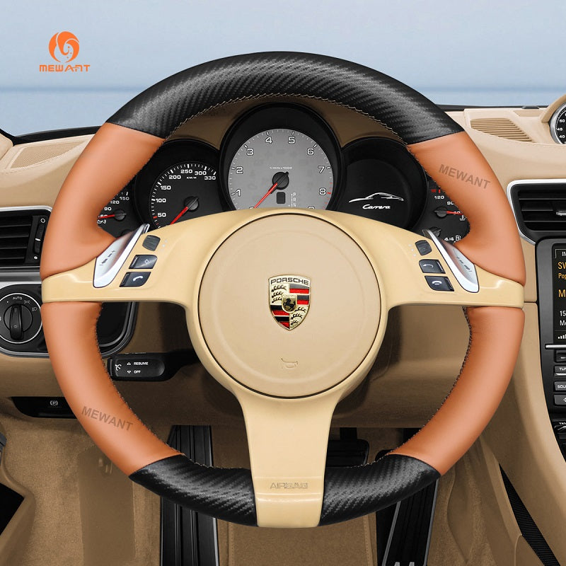 Mewant® Alcantara Car Steering Wheel Cover for Porsche 911 (991) Boxster (981) Cayman (981) Cayenne Panamera