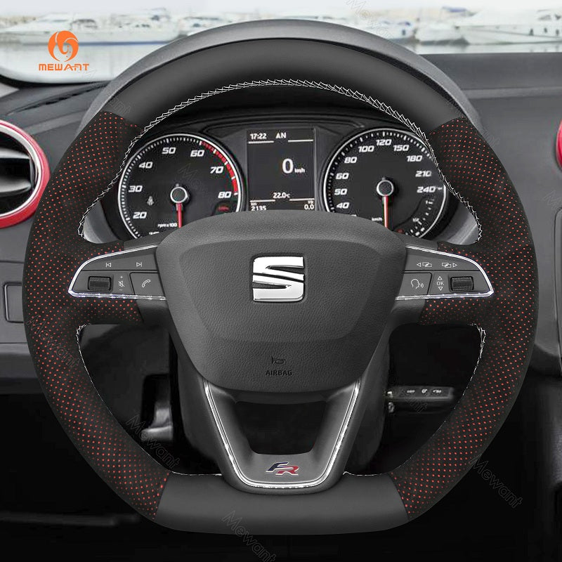 Mewant® Alcantara Car Steering Wheel Cover for SEAT Leon 5F (FR|CUPRA) 2013-2020 / Ibiza 6F (FR|CUPRA) 2015-2021 / Alhambra (FR Line) 2015-2022 / Arona (FR Line) 2017-2021 / Ateca (FR-Line) 2016-2020 / Toledo FR 2014-2019 CUPRA Ateca 2018-2020