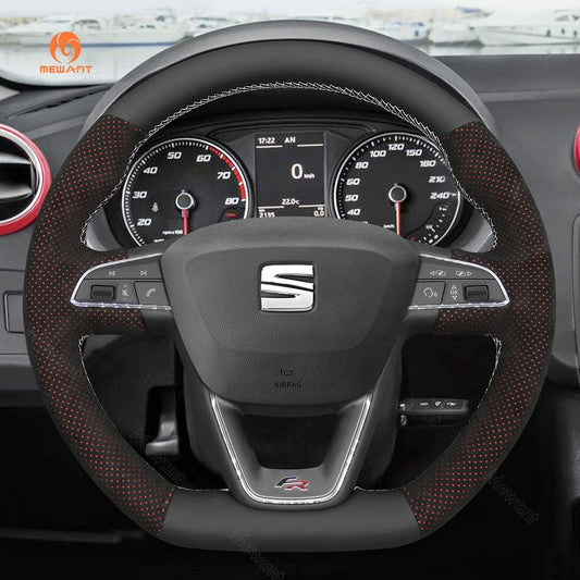 Mewant® Alcantara Car Steering Wheel Cover for SEAT Leon 5F (FR|CUPRA) 2013-2020 / Ibiza 6F (FR|CUPRA) 2015-2021 / Alhambra (FR Line) 2015-2022 / Arona (FR Line) 2017-2021 / Ateca (FR-Line) 2016-2020 / Toledo FR 2014-2019 CUPRA Ateca 2018-2020