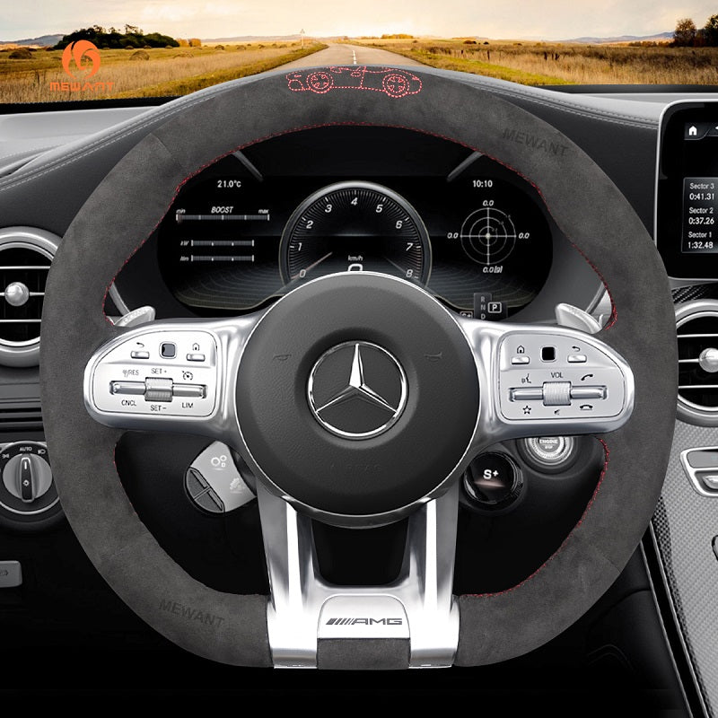 Mewant® Alcantara-Lenkradbezug für Mercedes-Benz AMG A35 GT C63 Coupé C43 C63 CLA35 CLA45 CLS53 E53 E63 G63 GLA35 GLA45 GLB35 GLC43 GLC63 GLE53 GLE63 GLS63 S63