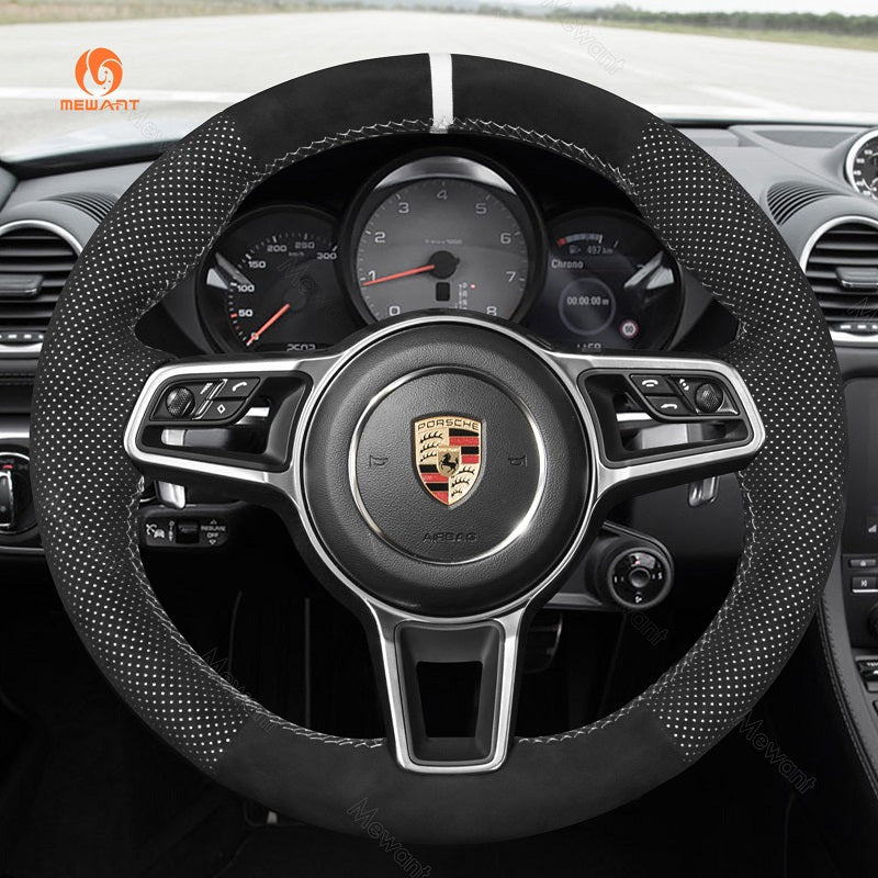 Mewant® Alcantara Car Steering Wheel Cover for Porsche 718 Boxster 718 Cayman 911 918 Spyder Cayenne Macan Panamera 2017-2021