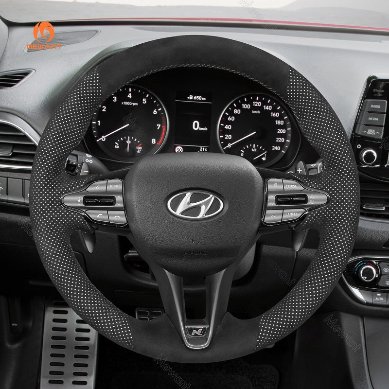 Mewant® Alcantara Car Steering Wheel Cover for Hyundai Elantra (N Line) Elantra N Kona N Veloster N 2019-2022