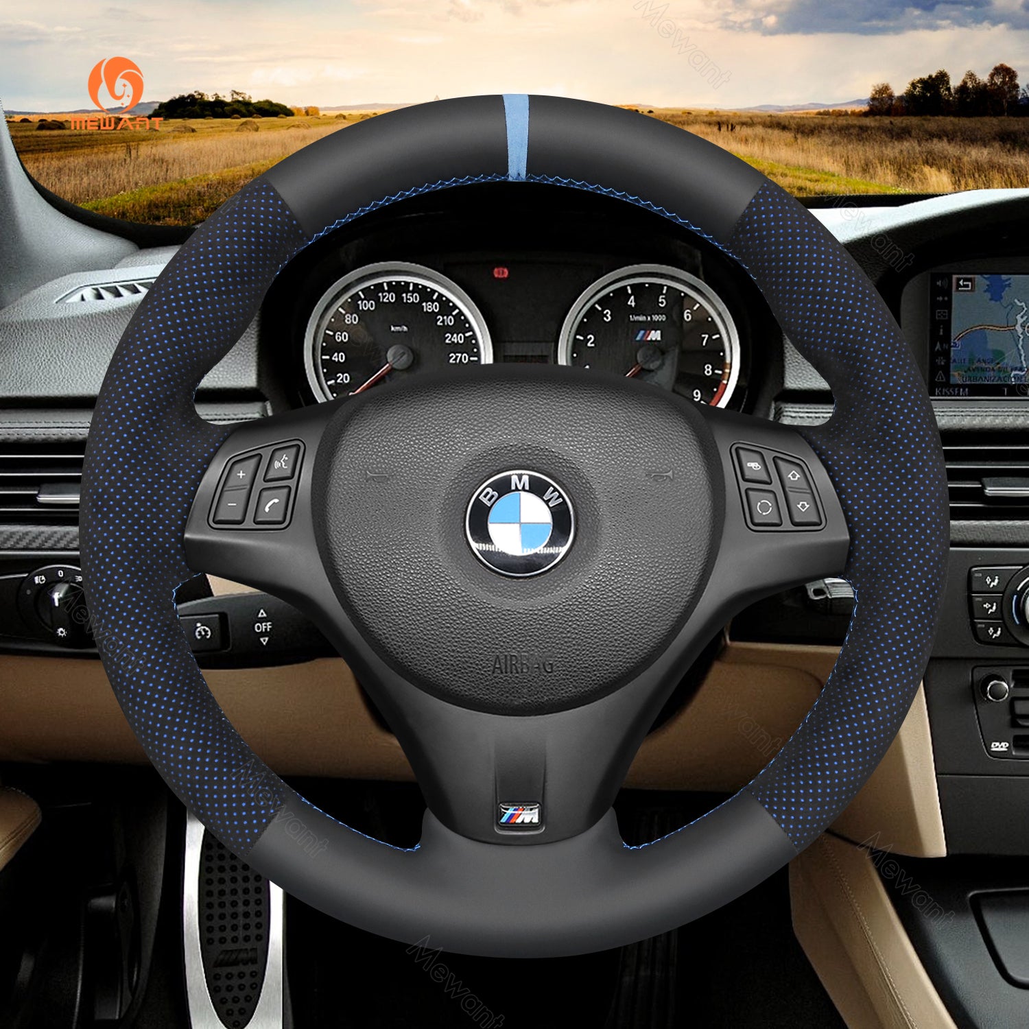 Mewant® Alcantara Car Steering Wheel Cover for BMW 1Series E87(5doorHatchback) E81 (3 door Hatchback) E82 (Coupe) E88 (Convertible) M E82;3 Series E90 (Sedan) E91 (Touring) E92 (Coupe) E93 (Convertible) X1 E84 M3 E90 M3 E92 M3 E93