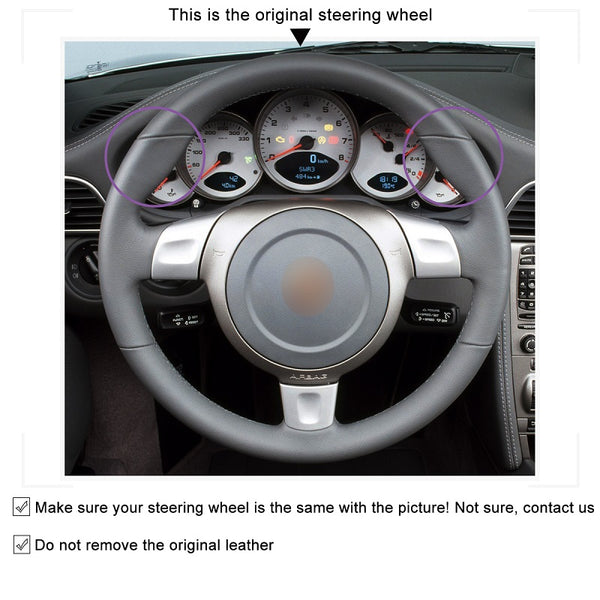 Mewant® Alcantara Car Steering Wheel Cover for Porsche 911 (997) 2005-2009 Boxster (987) 2005-2009 Cayman (987) 2006-2009