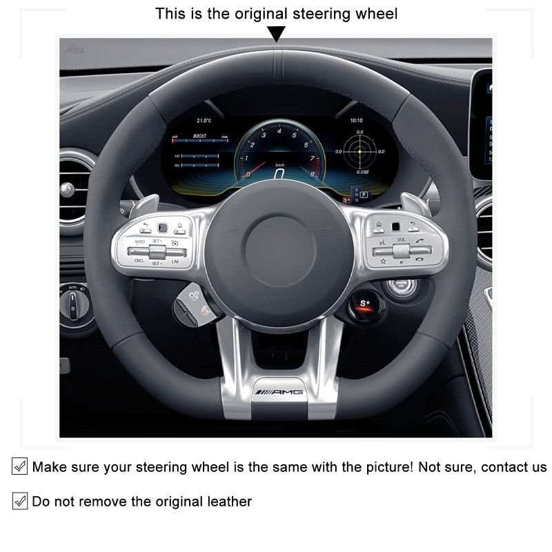 Mewant® Alcantara-Lenkradbezug für Mercedes-Benz AMG A35 GT C63 Coupé C43 C63 CLA35 CLA45 CLS53 E53 E63 G63 GLA35 GLA45 GLB35 GLC43 GLC63 GLE53 GLE63 GLS63 S63