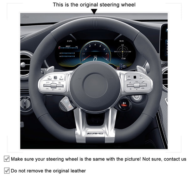 Mewant® Alcantara-Lenkradbezug für Mercedes-Benz AMG A35 GT C63 Coupé C43 C63 CLA35 CLA45 CLS53 E53 E63 G63 GLA35 GLA45 GLB35 GLC43 GLC63 GLE53 GLE63 GLS63 S63