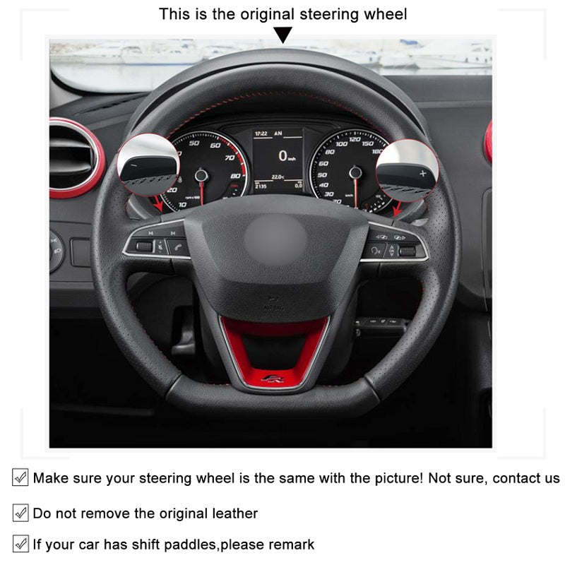 Mewant® Alcantara Car Steering Wheel Cover for SEAT Leon 5F (FR|CUPRA) 2013-2020 / Ibiza 6F (FR|CUPRA) 2015-2021 / Alhambra (FR Line) 2015-2022 / Arona (FR Line) 2017-2021 / Ateca (FR-Line) 2016-2020 / Toledo FR 2014-2019 CUPRA Ateca 2018-2020