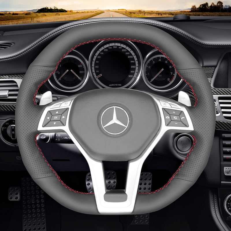 Mewant® Alcantara Car Steering Wheel Cover for AMG C63 W204 CLA45 C117 CLS63 AMG C218 CLS63 S-Model C218 E63 AMG W212 W212 SL63 R231