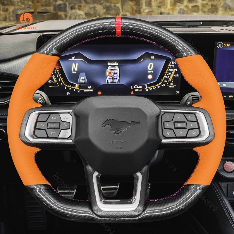 Mewant Alcantara Car Steering Wheel Cover for Ford Mustang 2024