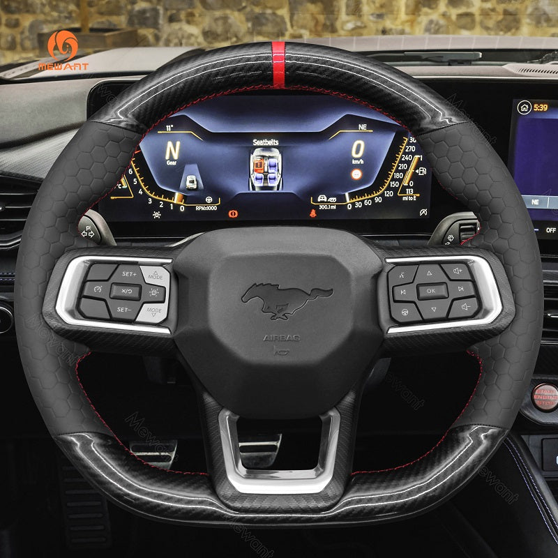 Mewant Alcantara Car Steering Wheel Cover for Ford Mustang 2024