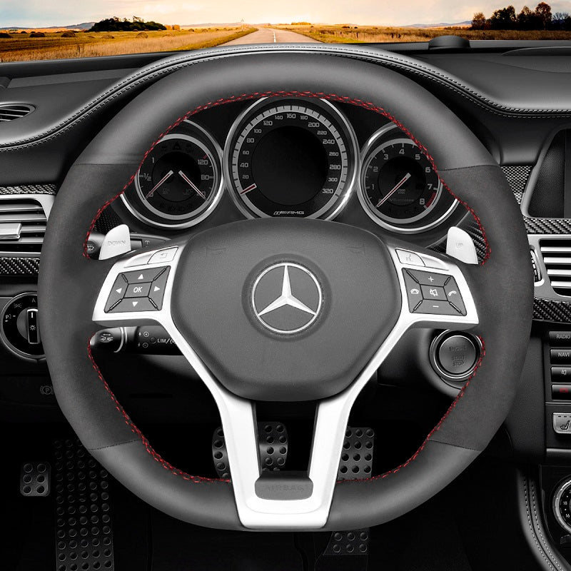 Mewant® Alcantara Car Steering Wheel Cover for AMG C63 W204 CLA45 C117 CLS63 AMG C218 CLS63 S-Model C218 E63 AMG W212 W212 SL63 R231