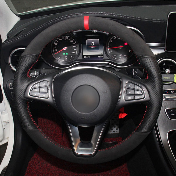 Mewant® Alcantara Autolenkradbezug für Mercedes Benz C-Klasse (W205) CLA-Klasse (C117) CLS-Klasse (C218) E-Klasse (W213) GLA-Klasse (X156) GLC-Klasse (X253/C253) GLE-Klasse (W166) GLS-Klasse (X166) Metris (W447)