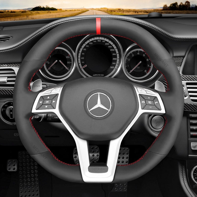 Mewant® Alcantara Car Steering Wheel Cover for AMG C63 W204 CLA45 C117 CLS63 AMG C218 CLS63 S-Model C218 E63 AMG W212 W212 SL63 R231