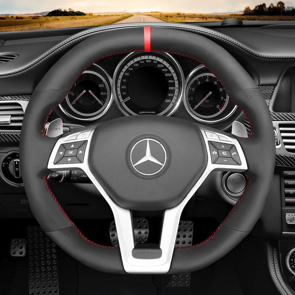 Mewant® Alcantara Car Steering Wheel Cover for AMG C63 W204 CLA45 C117 CLS63 AMG C218 CLS63 S-Model C218 E63 AMG W212 W212 SL63 R231