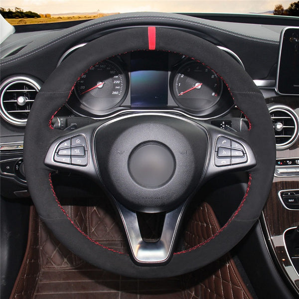 Mewant® Alcantara Autolenkradbezug für Mercedes Benz C-Klasse (W205) CLA-Klasse (C117) CLS-Klasse (C218) E-Klasse (W213) GLA-Klasse (X156) GLC-Klasse (X253/C253) GLE-Klasse (W166) GLS-Klasse (X166) Metris (W447)