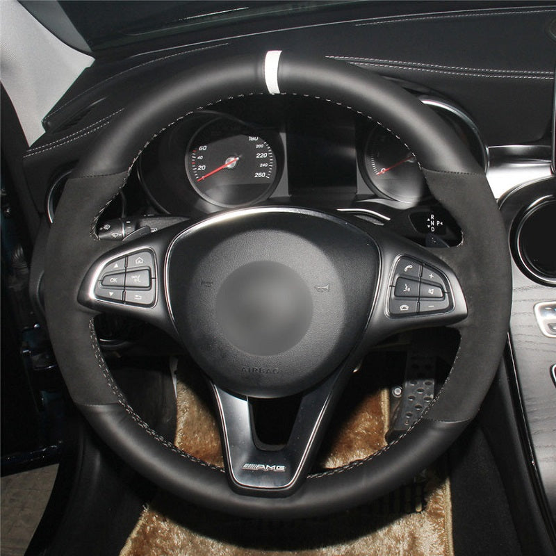 Mewant® Alcantara Autolenkradbezug für Mercedes Benz C-Klasse (W205) CLA-Klasse (C117) CLS-Klasse (C218) E-Klasse (W213) GLA-Klasse (X156) GLC-Klasse (X253/C253) GLE-Klasse (W166) GLS-Klasse (X166) Metris (W447)
