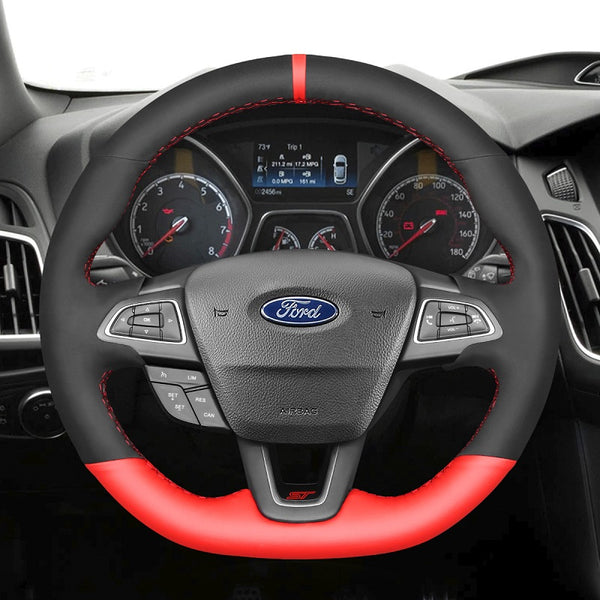 Mewant® Alcantara Car Steering Wheel Cover for Ford Focus ST 2015-2018 Focus RS 2016-2018 Ecosport ST-Line 2017-2023 Kuga ST-Line 2019