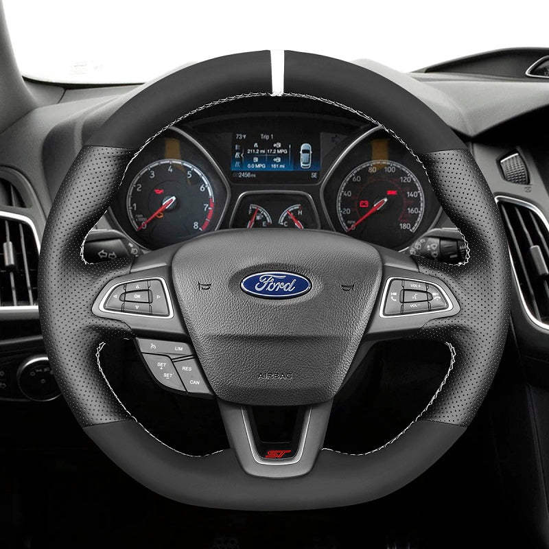 Mewant® Alcantara Car Steering Wheel Cover for Ford Focus ST 2015-2018 Focus RS 2016-2018 Ecosport ST-Line 2017-2023 Kuga ST-Line 2019