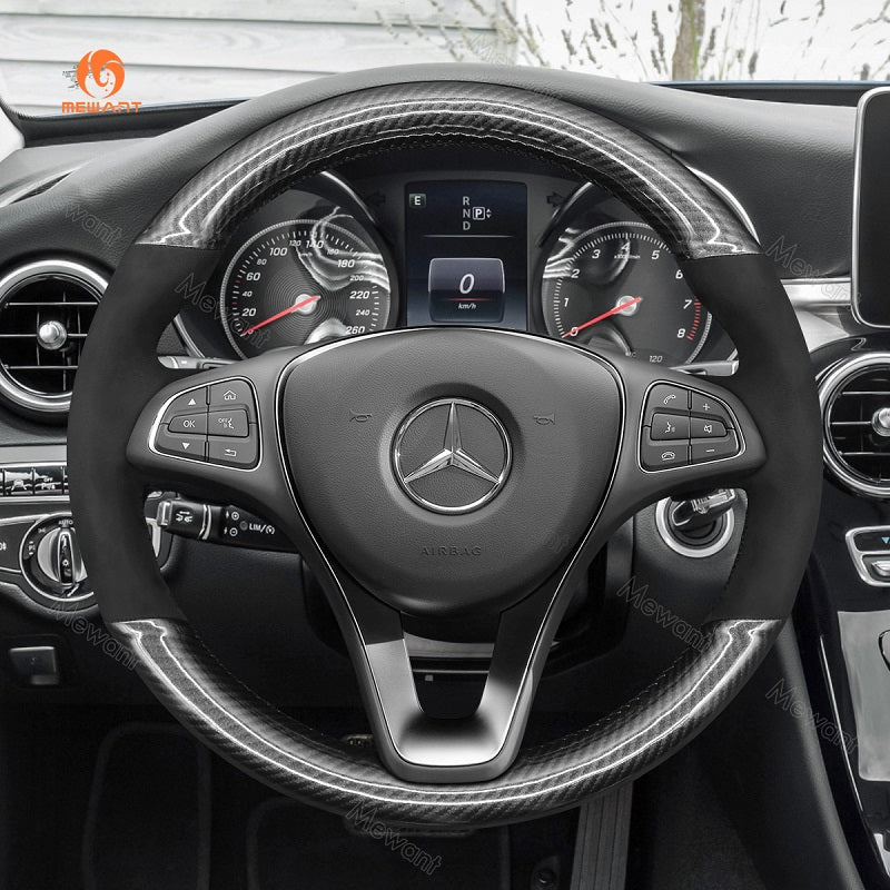 Mewant® Alcantara Autolenkradbezug für Mercedes Benz C-Klasse (W205) CLA-Klasse (C117) CLS-Klasse (C218) E-Klasse (W213) GLA-Klasse (X156) GLC-Klasse (X253/C253) GLE-Klasse (W166) GLS-Klasse (X166) Metris (W447)