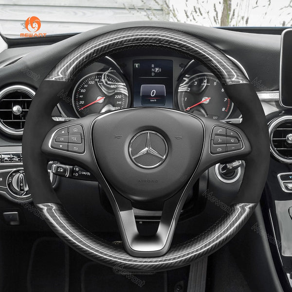 Mewant® Alcantara Autolenkradbezug für Mercedes Benz C-Klasse (W205) CLA-Klasse (C117) CLS-Klasse (C218) E-Klasse (W213) GLA-Klasse (X156) GLC-Klasse (X253/C253) GLE-Klasse (W166) GLS-Klasse (X166) Metris (W447)