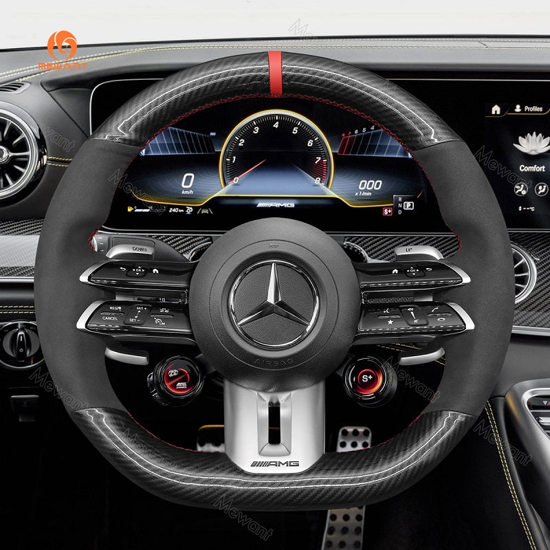 Mewant® Alcantara Car Steering Wheel Cover for Mercedes-Benz AMG GT C190/R190 E53 / E63S W213 EQE V295 SL55 SL63 R232