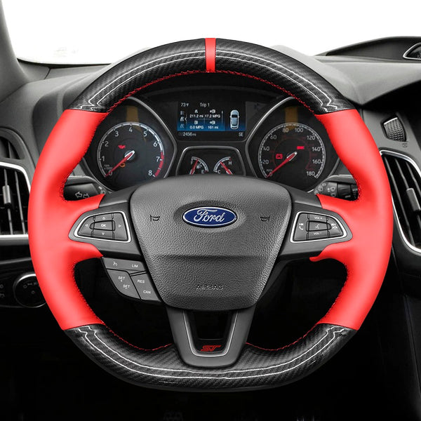 Mewant® Alcantara Car Steering Wheel Cover for Ford Focus ST 2015-2018 Focus RS 2016-2018 Ecosport ST-Line 2017-2023 Kuga ST-Line 2019