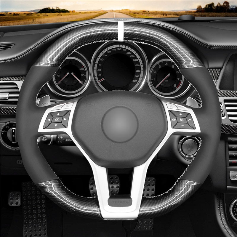 Mewant® Alcantara Car Steering Wheel Cover for AMG C63 W204 CLA45 C117 CLS63 AMG C218 CLS63 S-Model C218 E63 AMG W212 W212 SL63 R231