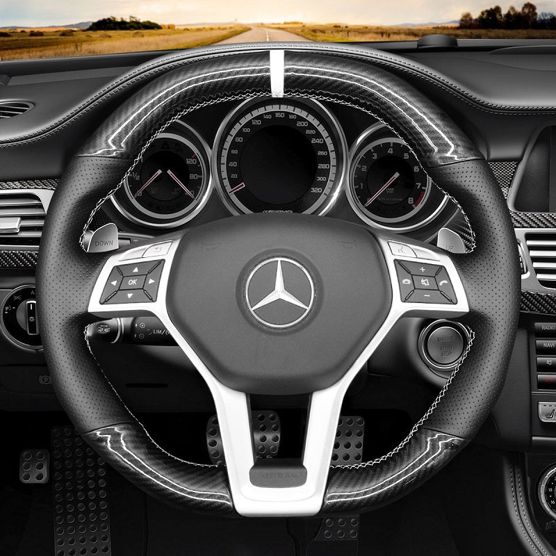 Mewant® Alcantara Car Steering Wheel Cover for AMG C63 W204 CLA45 C117 CLS63 AMG C218 CLS63 S-Model C218 E63 AMG W212 W212 SL63 R231