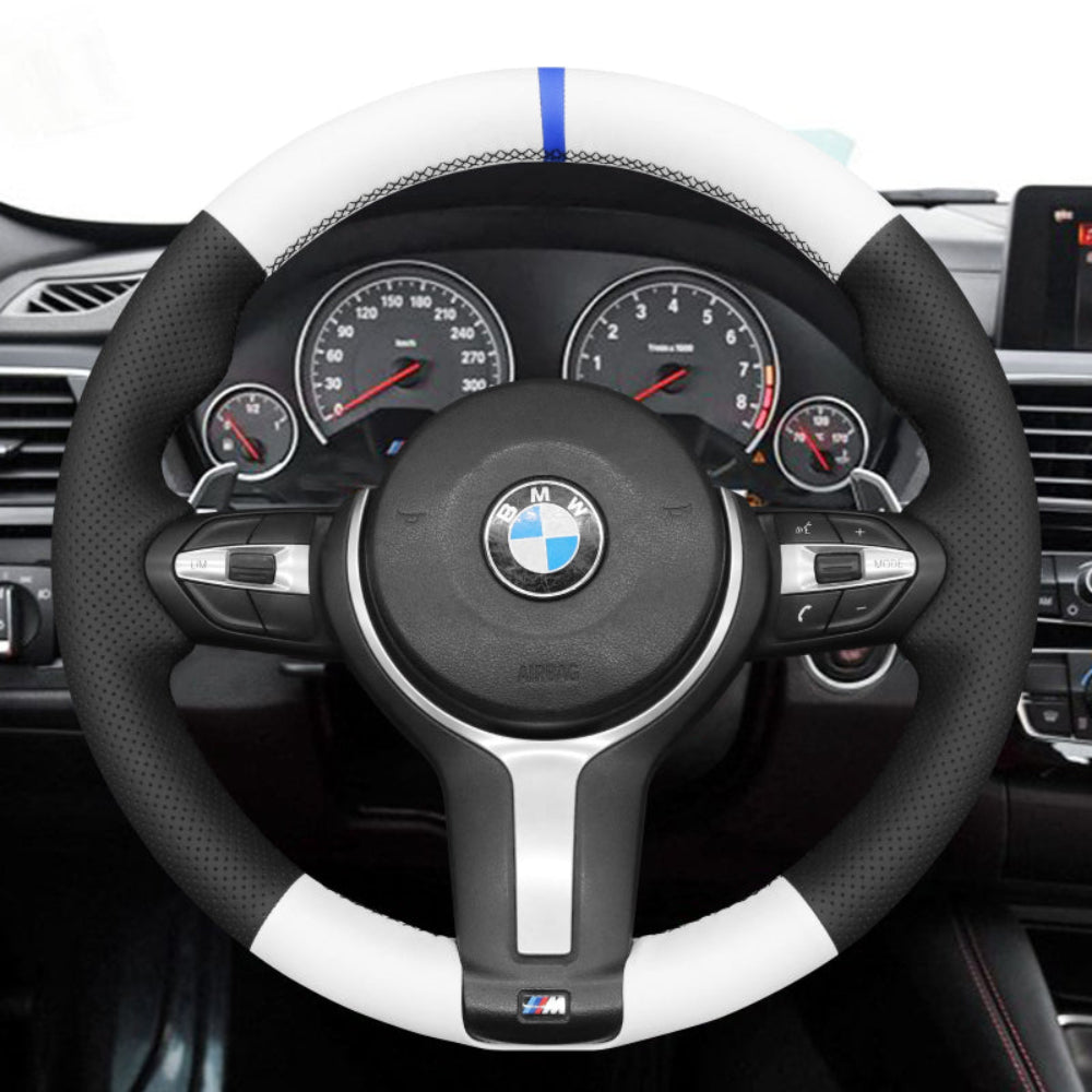 Funda de volante Mewant® Alcantara para BMW (M Sport) Serie 2 F22 F23/Serie 3 F30 F34/Serie 4 F32 F33 F36/Serie 5 F10 F07/Serie 6 F12 F13 F06/X2 F39/X3 F25/X4 F26/X5 F15/X6 F16