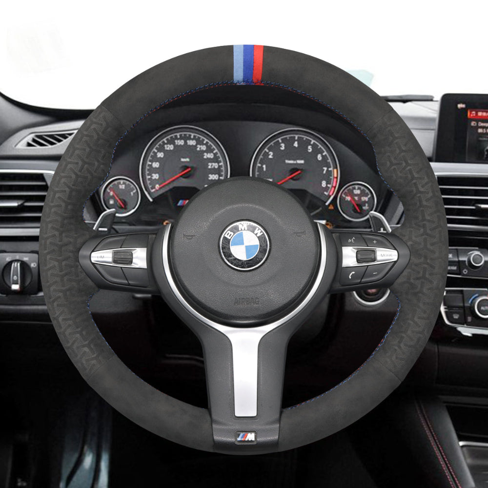 Funda de volante Mewant® Alcantara para BMW (M Sport) Serie 2 F22 F23/Serie 3 F30 F34/Serie 4 F32 F33 F36/Serie 5 F10 F07/Serie 6 F12 F13 F06/X2 F39/X3 F25/X4 F26/X5 F15/X6 F16