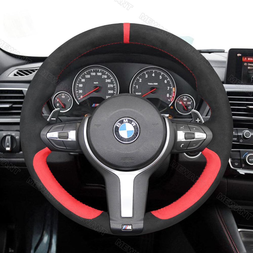 Funda de volante Mewant® Alcantara para BMW (M Sport) Serie 2 F22 F23/Serie 3 F30 F34/Serie 4 F32 F33 F36/Serie 5 F10 F07/Serie 6 F12 F13 F06/X2 F39/X3 F25/X4 F26/X5 F15/X6 F16