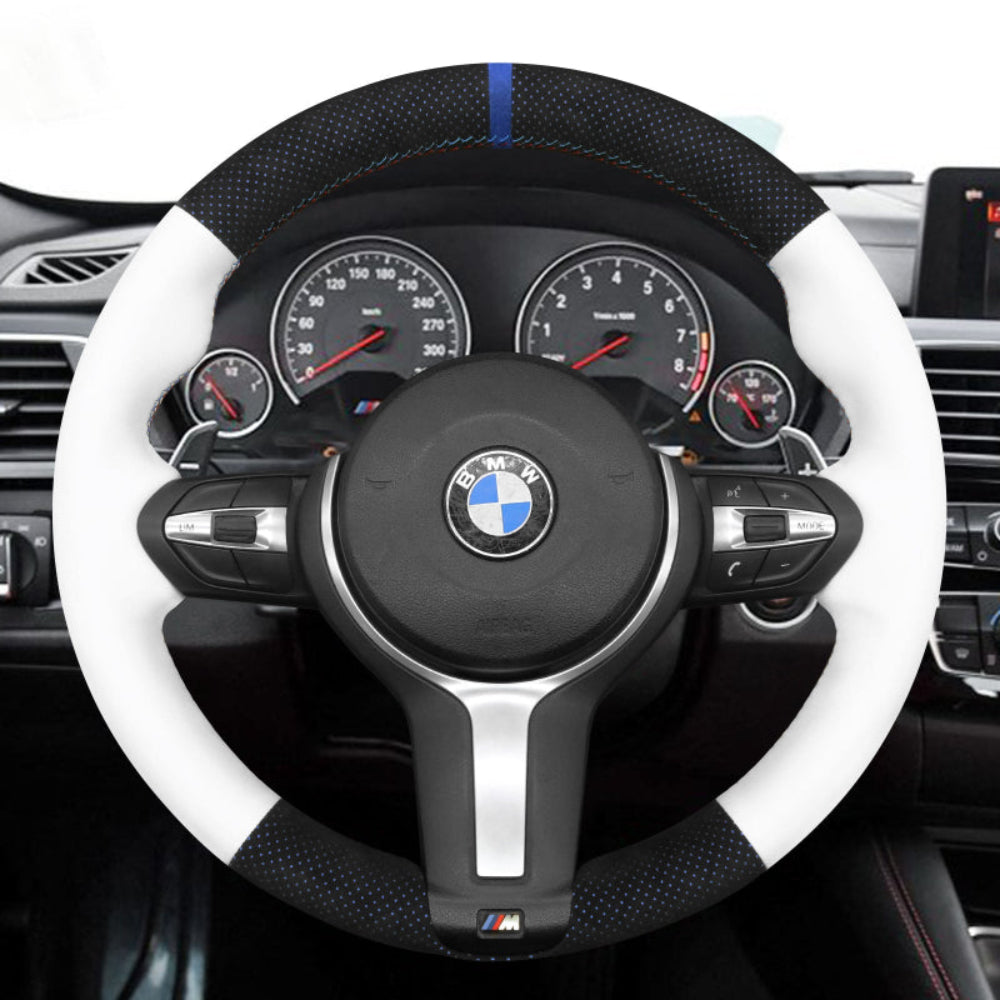 Funda de volante Mewant® Alcantara para BMW (M Sport) Serie 2 F22 F23/Serie 3 F30 F34/Serie 4 F32 F33 F36/Serie 5 F10 F07/Serie 6 F12 F13 F06/X2 F39/X3 F25/X4 F26/X5 F15/X6 F16