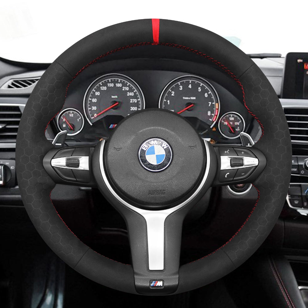 Funda de volante Mewant® Alcantara para BMW (M Sport) Serie 2 F22 F23/Serie 3 F30 F34/Serie 4 F32 F33 F36/Serie 5 F10 F07/Serie 6 F12 F13 F06/X2 F39/X3 F25/X4 F26/X5 F15/X6 F16