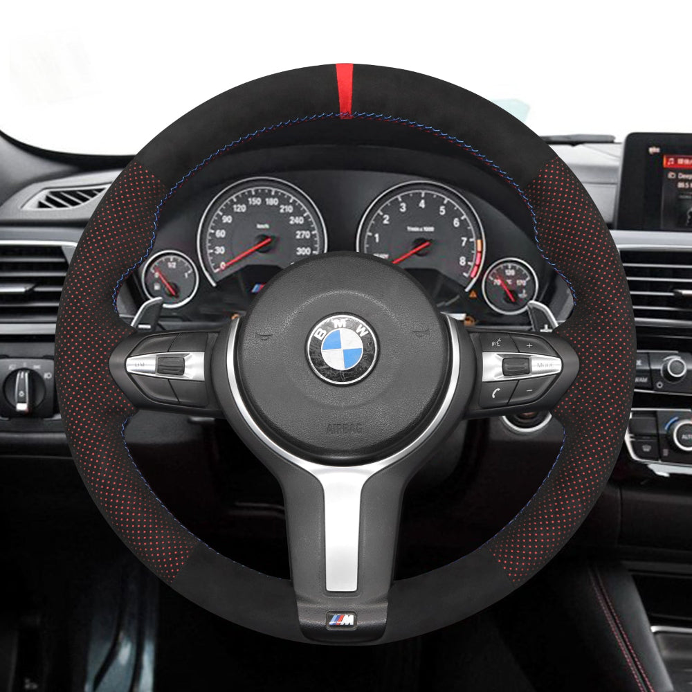 Funda de volante Mewant® Alcantara para BMW (M Sport) Serie 2 F22 F23/Serie 3 F30 F34/Serie 4 F32 F33 F36/Serie 5 F10 F07/Serie 6 F12 F13 F06/X2 F39/X3 F25/X4 F26/X5 F15/X6 F16