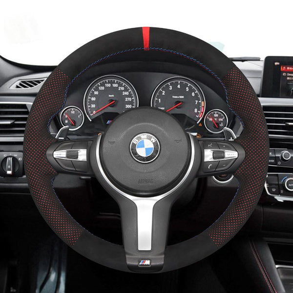 Funda de volante Mewant® Alcantara para BMW (M Sport) Serie 2 F22 F23/Serie 3 F30 F34/Serie 4 F32 F33 F36/Serie 5 F10 F07/Serie 6 F12 F13 F06/X2 F39/X3 F25/X4 F26/X5 F15/X6 F16